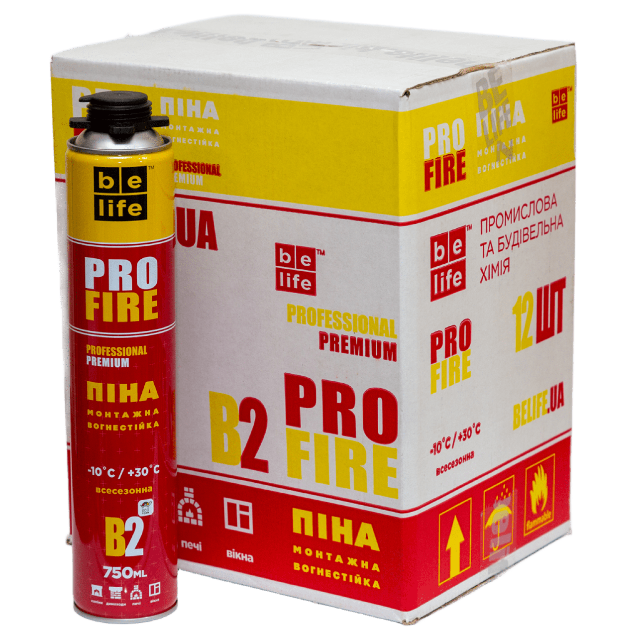 Ящик 12шт/750мл огнестойкой монтажной пены PROFIRE BeLife Pro-FR50 B2