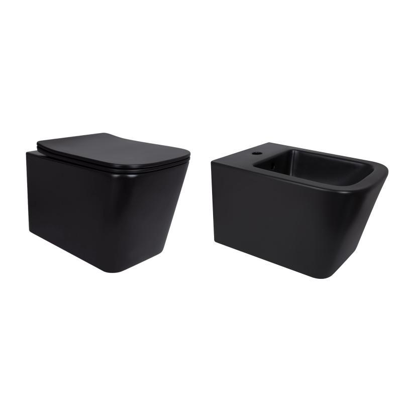 Комплект Qtap Tern Matt Black 2 в 1: унітаз підвісний Ultra Quiet QT17332303ASMB + біде підвісне QT1755052FMB