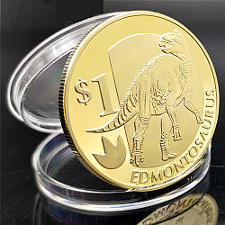 Сувенір монета 1 долар 2015 г, "Велцираптор" голд. Сьєра Леоне. Динозаври