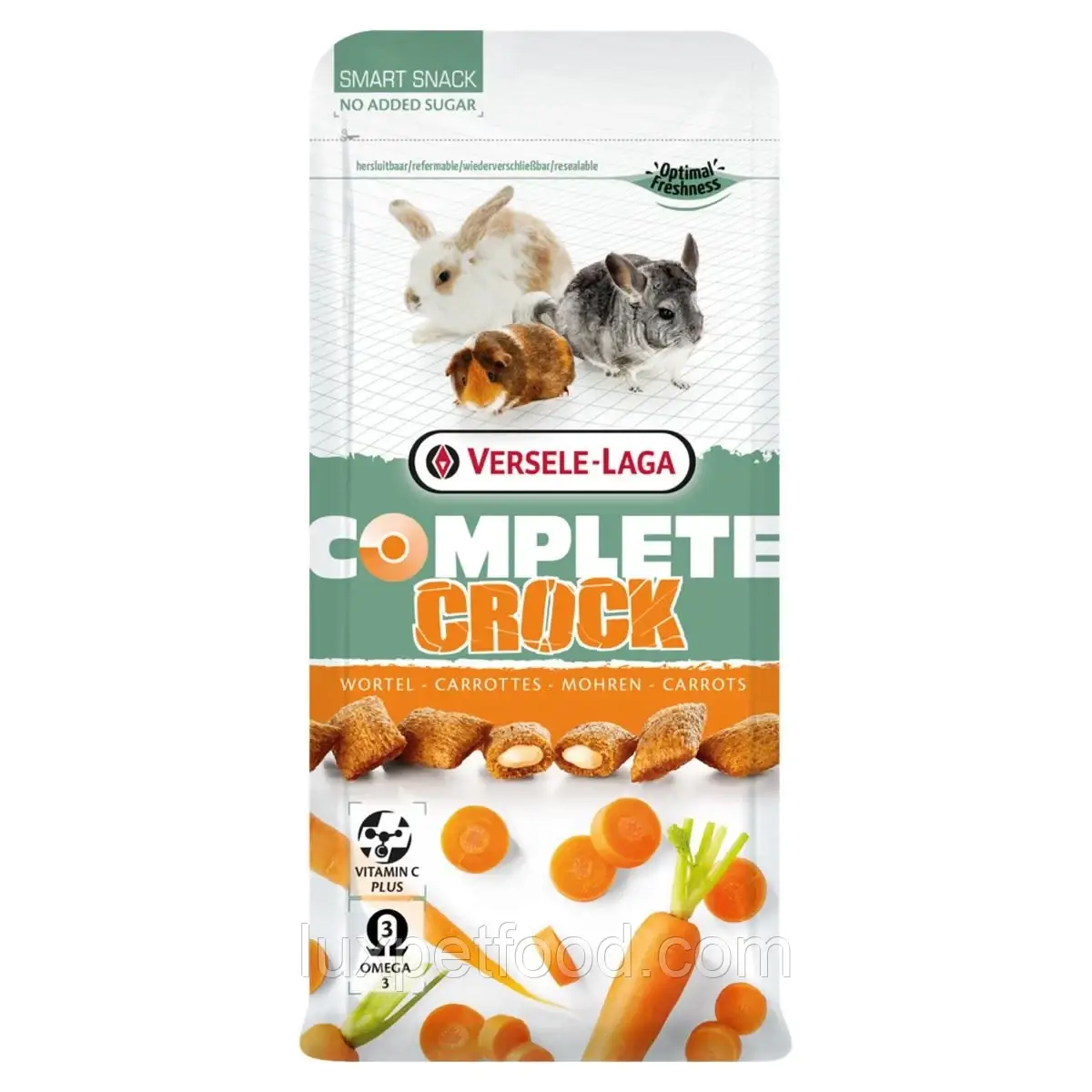 Ласощі для кроликів гризунів Versele-Laga Complete Crock Carrot з морквою 50г ласощі для гризунів ВЕРСЕЛЕ-ЛАГА КРОК КОМПЛІТ МОРКВА