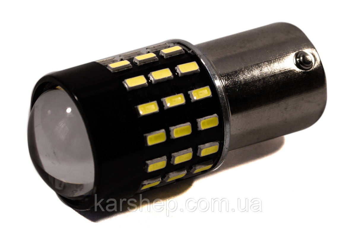 Світлодіодна лампа AllLight T25 54 діоди 3014 BA15S 12 V з лінзою + драйвер