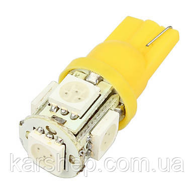Світлодіодна лампа AllLight T10 5 діодів 5050 W2,1x9,5d 12 V YELLOW