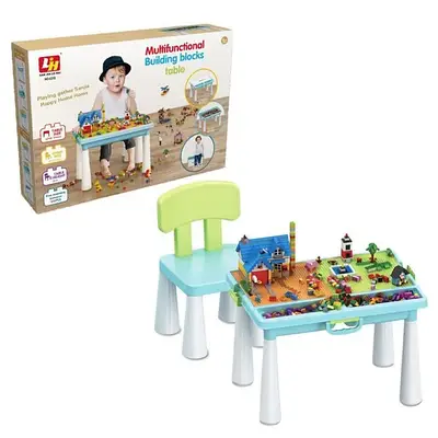 Практичний столик для творчих ігор двостороння стільниця Набір стіл зі стільчиком і конструктором 515 деталей