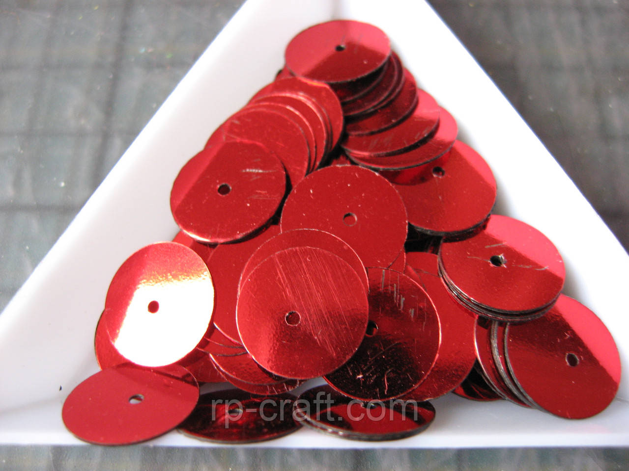 126. Упаковка паєток. Круглі, плоскі, 12 мм, 5 грам, червоні, фото 1