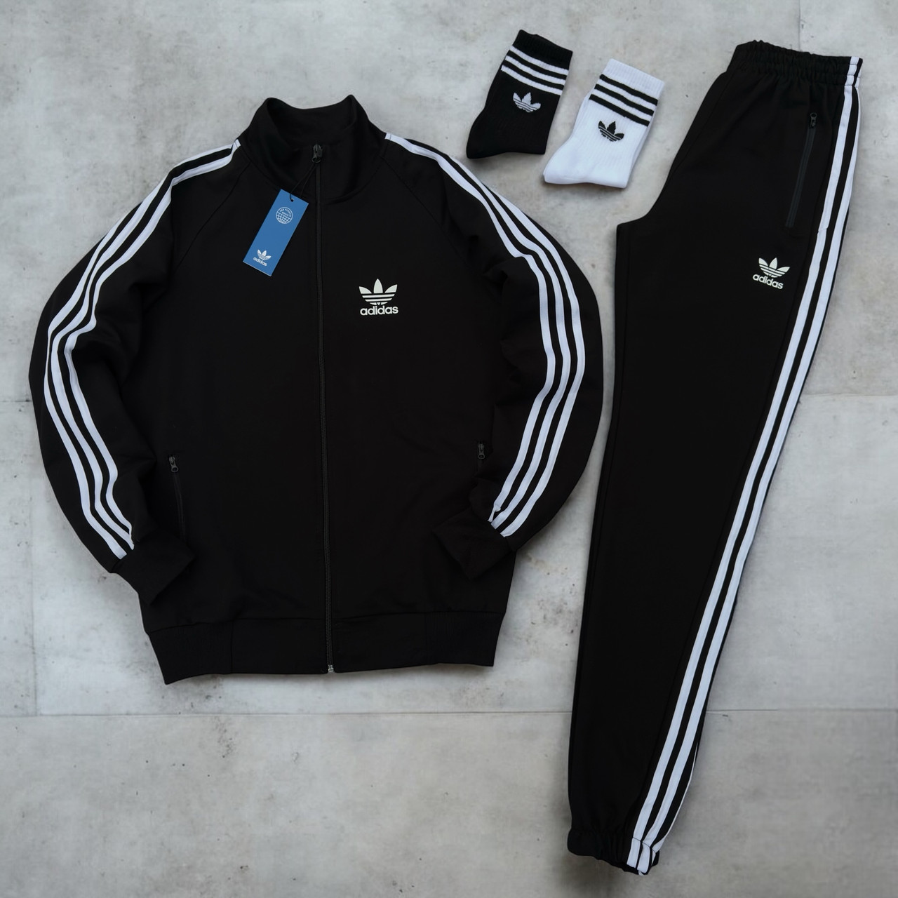 Спортивний костюм чоловічий весна осінь Adidas Адідас трикотаж чорний. Живе фото. Чоловічий костюм модний, фото 1