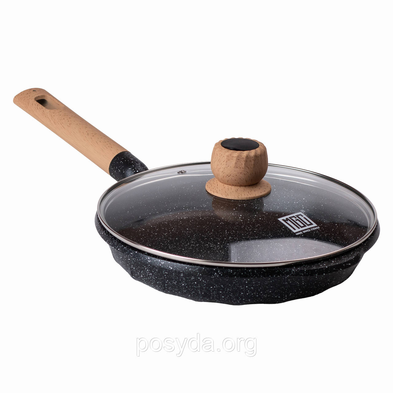 Сковорідка з антипригарним мармуровим покриттям та кришкою 26 см, чорний, фото 1