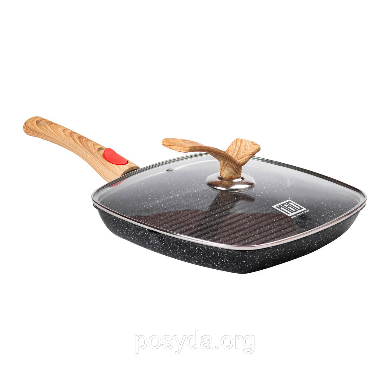 Сковорідка-гриль 28 см з антипригарним покриттям та знімною ручкою, чорний MGC, фото 1