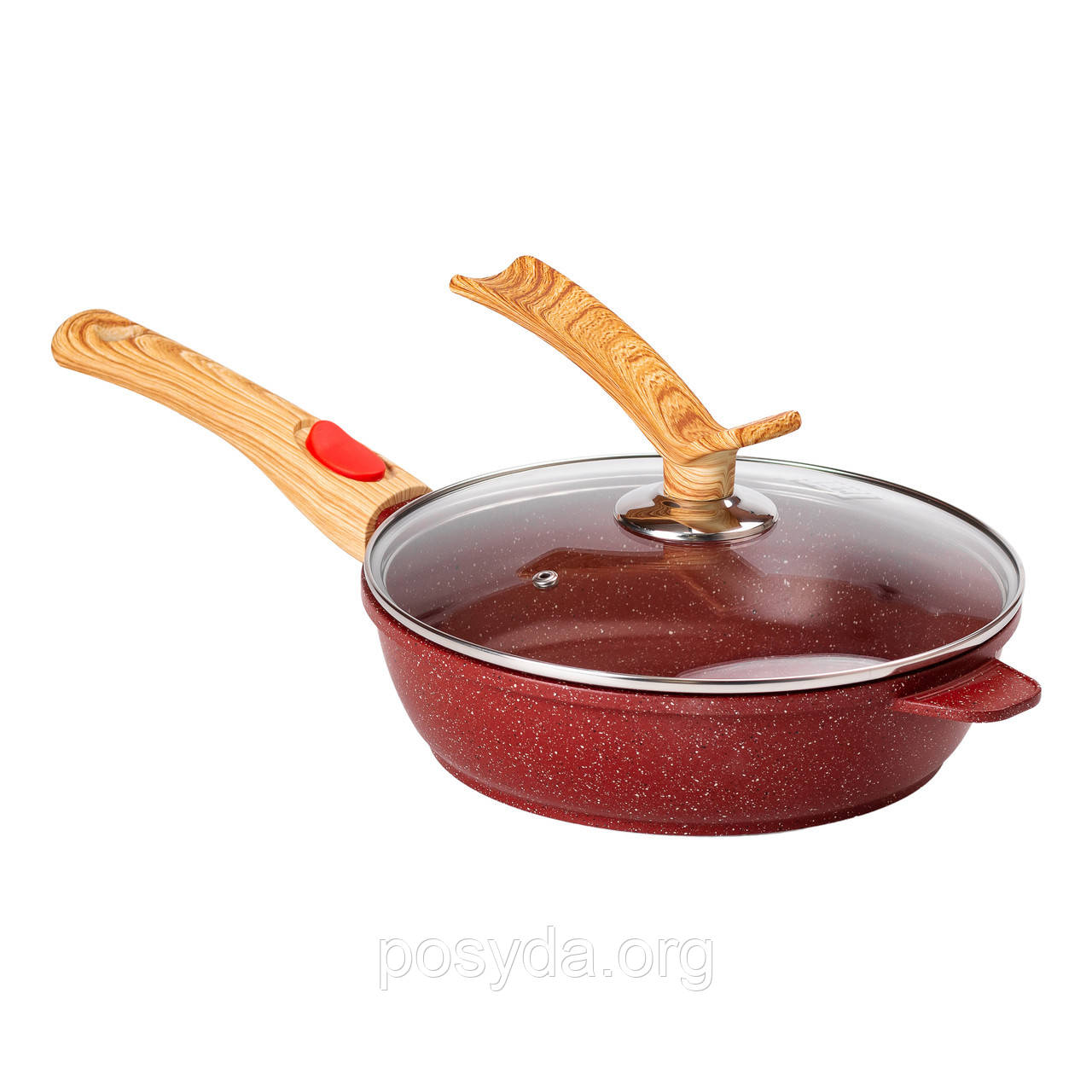Сковорідка універсальна глибока алюмінієва 24 см зі з'ємною ручкою ручкою, червоний MGCC, фото 1