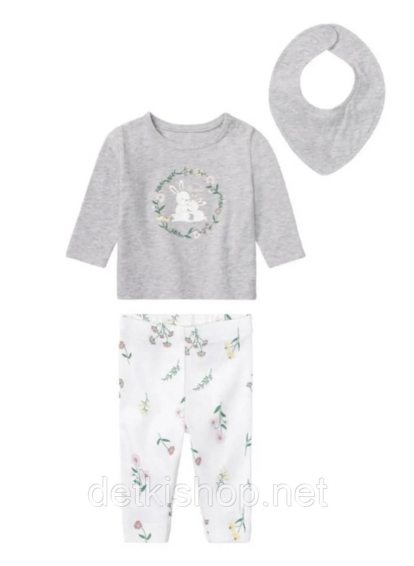 Дитячі комплекти 3в1 для дівчинки lupilu реглан, лосини, слюнявчик, фото 1