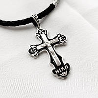 Срібний хрестик та шнурок зі вставками зі срібла 925 проби з чорнінням 846/4+Кр0112