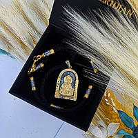 Срібна ладанка та шнурок зі вставками зі срібла 925 проби з позолотою та чорнінням 846/4з + Л0016з