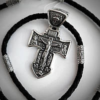 Срібний хрестик та шнурок зі вставками зі срібла 925 проби з чорнінням 846/4 Кр0181