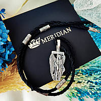 Срібний хрестик та шнурок зі вставками зі срібла 925 проби з чорнінням 846/4 + Кр0165