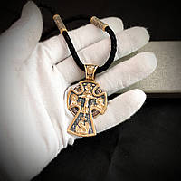 Срібний хрестик та шнурок зі вставками зі срібла 925 проби з позолотою та чорнінням 846/4кп+Кр0184