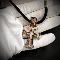 Срібний хрестик та шнурок зі вставками зі срібла 925 проби з позолотою та чорнінням 846/4з+Кр0189з