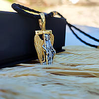 Срібний хрестик "Янгол" та шнурок зі вставками зі срібла 925 проби з позолотою та чорнінням  846/3з+Кр0165з