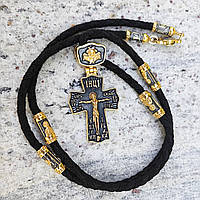 Срібний хрестик та шнурок зі вставками зі срібла 925 проби з позолотою та чорнінням 846/4скз+Кр0200s