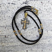 Срібний хрестик та шнурок зі вставками зі срібла 925 проби з позолотою та чорнінням 846/3з+Кр0196з