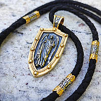 Срібна ладанка "Арх.Гавриїл" та шнурок зі вставками зі срібла 925 проби з позолотою та чорнінням 846/4з+Л0051