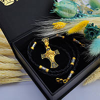 Срібний хрестик та шнурок зі вставками зі срібла 925 проби з позолотою та чорнінням 846/3з+Кр0193з