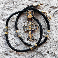 Срібний хрестик та шнурок зі вставками зі срібла 925 проби з позолотою та чорнінням 846/4з+Кр0191з