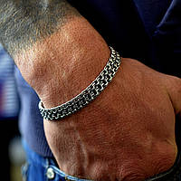 Чоловічий срібний браслет Meridian 925 пробы "Подвійний Плоський бісмарк" з чорнінням  24103/2