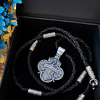Срібна підвіска "Козак" та шнурок зі вставками зі срібла 925 проби з чорнінням 846/3+П0213