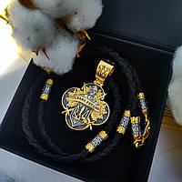 Срібна підвіска "Козак" та шнурок зі вставками зі срібла 925 проби з позолотою та чорнінням 846/4з+П0212з