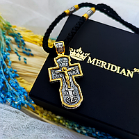 Срібний хрестик та шнурок зі вставками зі срібла 925 проби з позолотою та чорнінням 846/4з+Кр0210з