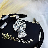 Срібний хрестик та шнурок зі вставками зі срібла 925 проби з чорнінням 846/4+Кр0185