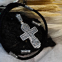 Срібний хрестик та шнурок зі вставками зі срібла 925 проби з чорнінням 846/4+Кр0187