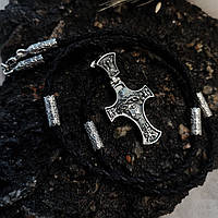 Срібний хрестик та шнурок зі вставками зі срібла 925 проби з чорнінням 846/3+Кр0193