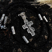 Срібний хрестик та шнурок зі вставками зі срібла 925 проби з чорнінням 846/3+Кр0194