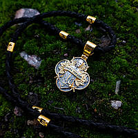 Срібний кулон з позолотою "Козак" та шнурок зі вставками з тризубом 866/4трз+П0213з