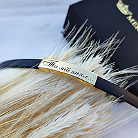 Шкіряний браслет з срібною вставкою у позолоті в позолоті гравіювання - "Ти мій янгол"