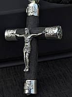Срібний хрестик з ебеновим деревом та шнурок зі вставками зі срібла 925 проби з чорнінням 846/4у+Кр012е