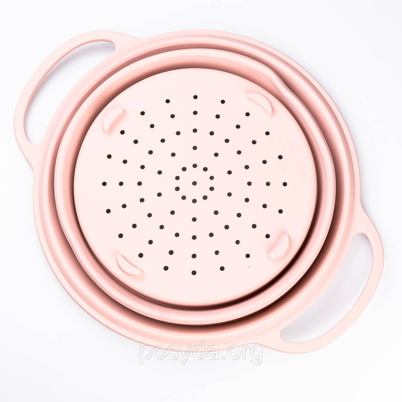 Друшляк силіконовий складаний з ручками 2.6 л Рожевий, фото 1