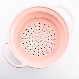Друшляк силіконовий складаний з ручками 2.6 л Рожевий, фото 3