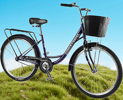 Фіолетовий велосипед дівчинці Дорожній педальний транспорт лисапед Колеса 26" Кошик Ножне гальмо Дзвіночок