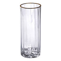 Ваза для квітів скляна 25 см, прозора із золотим обідком Sandera