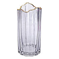 Декоративна скляна ваза для квітів 24,5 см із золотою окантовкою.