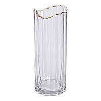 Декоративна ваза із прозорого скла із золотим обідком 29,5 см.
