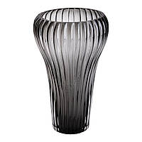 Скляна ваза для квітів, декоративна фігурна, сіра, 27 см.