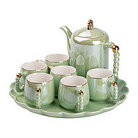 Чайний керамічний сервіз на 6 персон 8 предметів, зелений