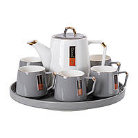 Чайный керамический сервиз на 6 персон на поворотной подставке, Good Life серый