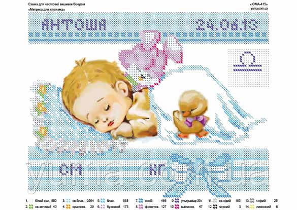 Схема для вышивки бисером Метрика для мальчика