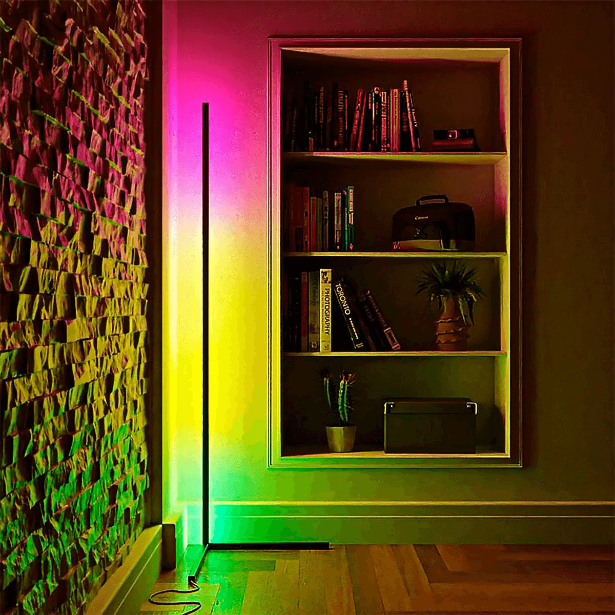 Кутова підлогова світлодіодна лампа торшер RGB 140 см з пультом від USB різнобарвна неонова