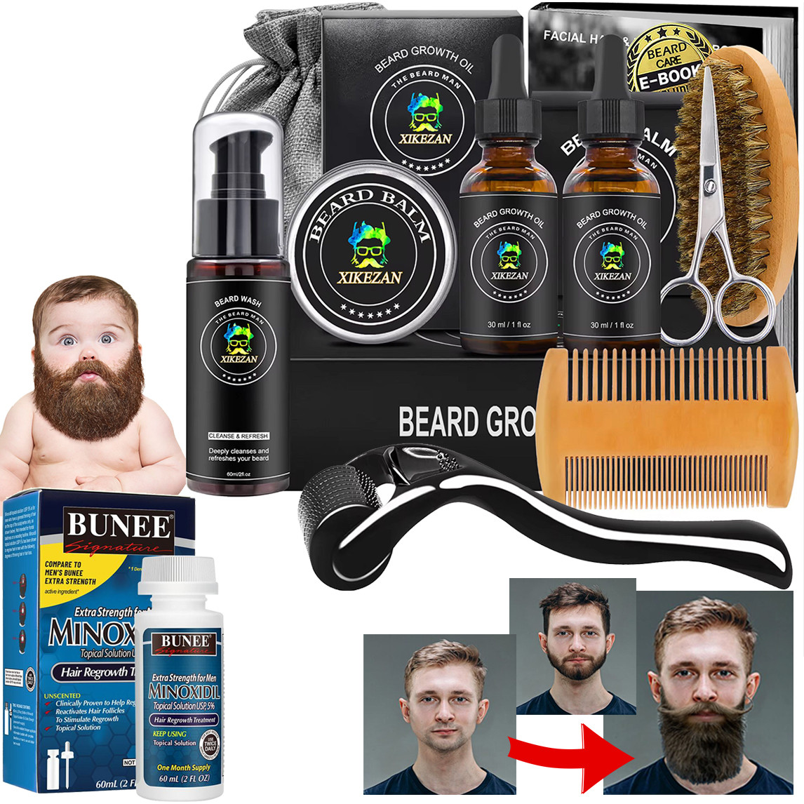 Набір для росту й догляду за бородою та вусами Barbers XXL, сироватка пришвидшувач росту бороди, бальзам