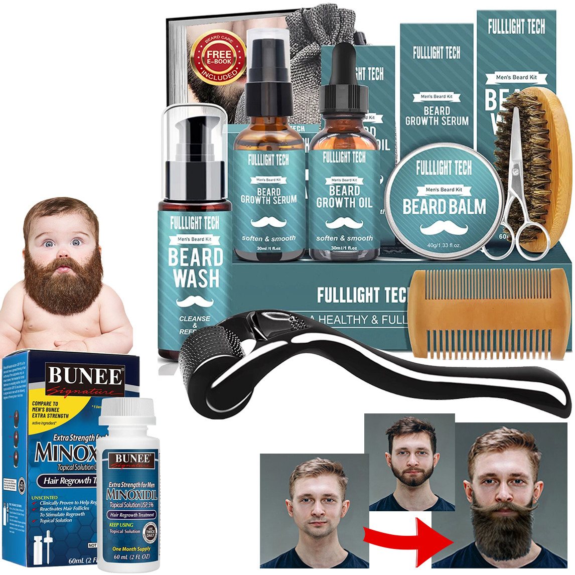 Набір для росту та догляду за бородою та вусами Barbers, прискорювач росту бороди, сироватка, бальзам