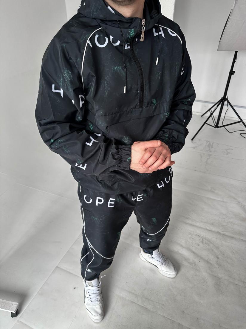 Спортивний чорний костюм з плащівки анорак штани